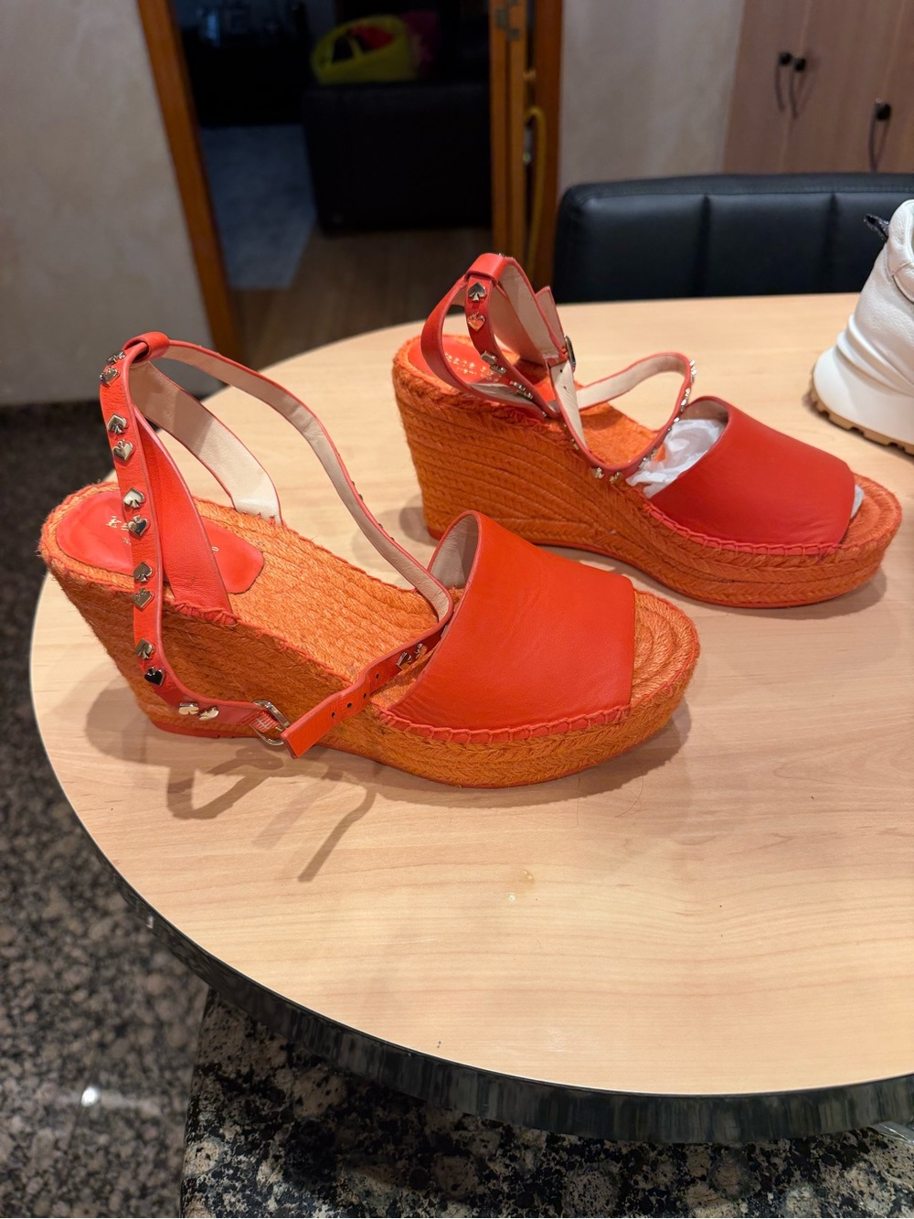 kate spade Orange Studded Espadrille Wedge Sandals
